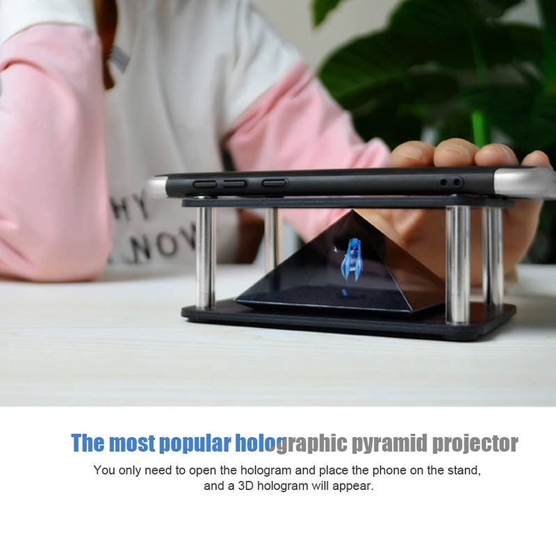 Holographic Display Stand Projector Smartphone Hologram Black ABS 360 Degree