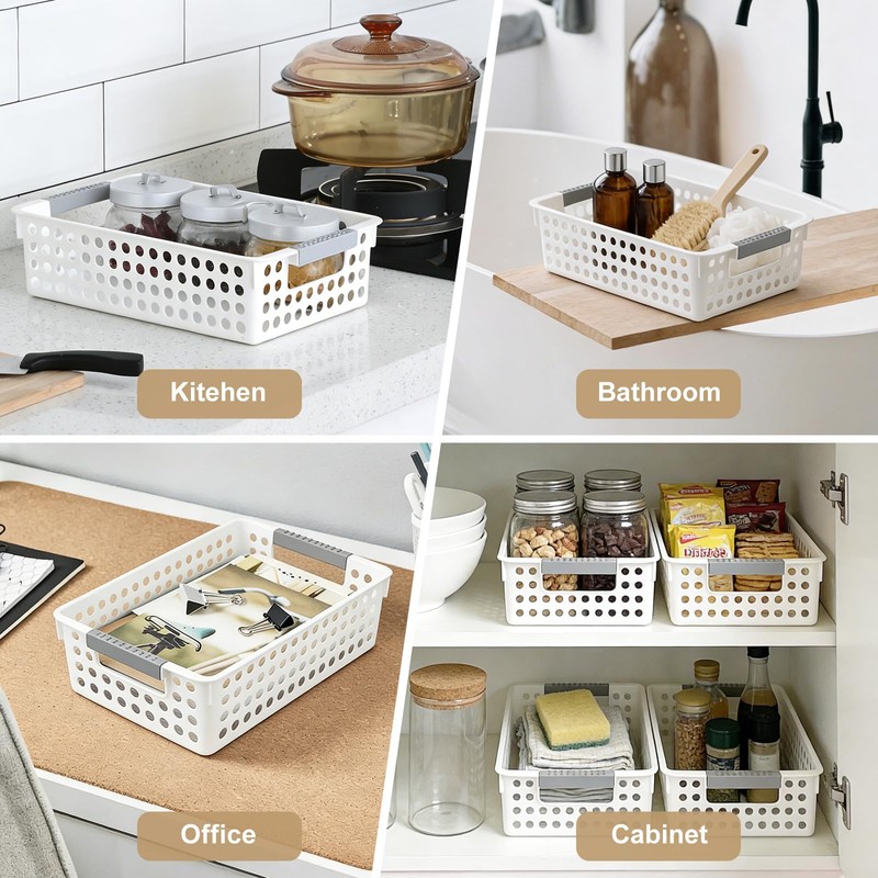 4 Pack Small Plastic Storage Baskets for Organizing, Stackable Bins