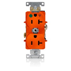 Leviton 8300-OIG 20-Amp, 125V, Narrow Body Duplex Receptacle, Straight Blade, Hospital Grade, Isolated Ground, Orange