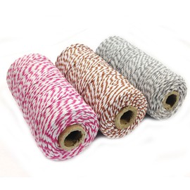 Wrapables Cotton Baker's Twine 12ply 330 Yards (Set of 3 Spools x 110 Yards) for Gift Wrapping, Party Decor, and Arts and Crafts (Grey, Brown, Hot Pink) (A66823, A66821, A66813)