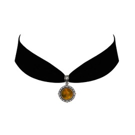 Victorian Vault Gothic Steampunk Victorian Historical Pendant on Black Velvet Choker (Golden)