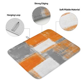 Debedcor Burnt Orange Dish Drying Mat for Kitchen Counter, Grey Geometric Color Block Microfiber Rack Pads, Modern Oil Painting Abstract Art Absorbent Dish Bottle Drying Mat, 16 Inch x 18 Inch