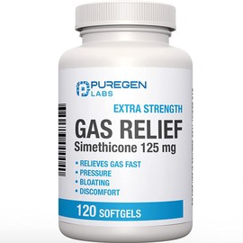 P Puregen Labs Extra Strength Gas Relief Softgels with Simethicone 125 mg Relieve Pressure, Bloating and Painful Discomfort Compare to Gas-X and Phazyme -120 Count