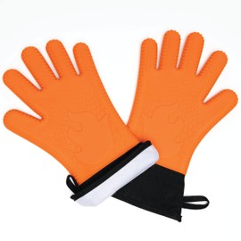 Ekogrips+ Premium Silicone Oven Mitts - Comfy, Waterproof, Heat Resistant BBQ Gloves for Grilling, Long Cuff for Added Protection, 5 Finger Dexterity, 3 Sizes, 4 Colors, L/XL, Orange