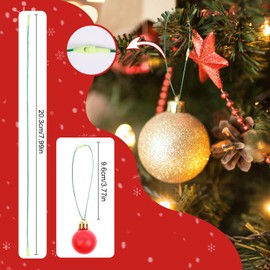 DIYASY 300 Pcs Ornament String Hooks, Green Ornaments Hangers for Christmas Tree Ribbon Hanger Strings Decorations with Snap Fastener Polyester Precut Hanging Ropes