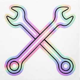 Holographic Decal Stickers of Crossed Combination Wrench Icon 2 Premium Waterproof Vinyl Decal Stickers for Laptop Phone Accessory Helmet Car Window Mug Tuber Cup Door Wall Decoration ANDVER383329bHO