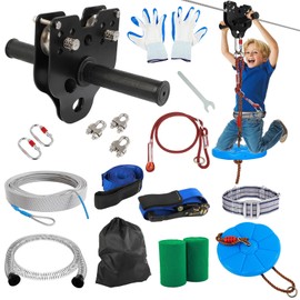 FAHKNS Zip Line Kit for Kids Adults: 80FT Up to 400 lbs - Updated Removable Design Trolley,Thickened Seat,Safety Harness,Quick Tighten Zipline Kits for Outdoor Backyard