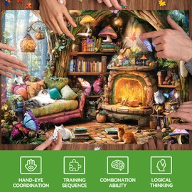 Jigsaw Puzzle 500 Pieces for Adults – Fantasy Forest Scene with Cats, Mushrooms & Butterflies – Challenging Game, Home Decor, Birthday Gift for Adults & Kids – 20.5 x 15 in