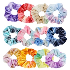 Scrunchies Velvet Soft Hair Bobbles Girls Elastic Hair Scrunchie Pack of 12 Hair Bands Hair Accessories Women and Girls (Tie-Dye)