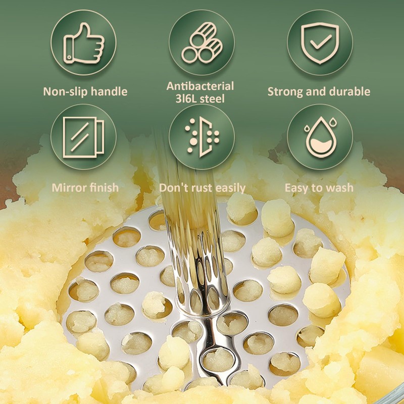 Dynaeuty Potato Masher, Stainless Steel Potato Press with Non Slip