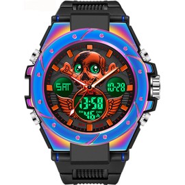 Skull Watches for Men Color Cool LED Dial Ghost Style Designer Relojes de Hombre 5ATM Waterproof Analog Quartz Military Wristwatches Creative Unique Outdoor Sports Silicone