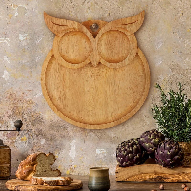 Owl-Shaped Wooden Charcuterie Board, 12" Cheese & Meat Platter, Large