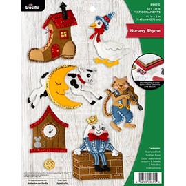 Bucilla, Nursery Rhyme Christmas Set of 3 Felt Applique Ornament Making Kit, Holiday Supplies for DIY Needlepoint Arts and Crafts, 89451E