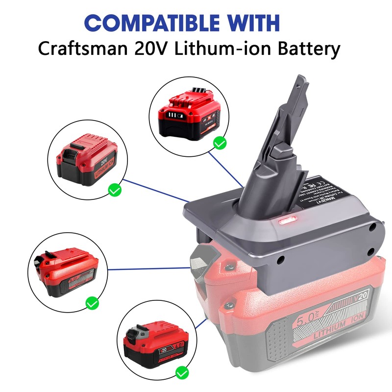 BTRUI for Dyson V7 Battery Adapter for Craftsman 20V Battery