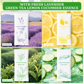 Moist Cotton Towel Bulk Moist Towelettes Individually Wrapped,White Towel Services,Refreshment Pre Moistened Towels for Dentist Travel Sport Party Hotel 100，Lavender,Green tea, Lemon and Cucumber