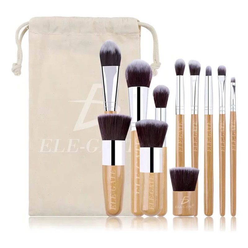 Set 11 Brochas Maquillaje Orgánicas Ecológicas Profesional Alta Calidad Color