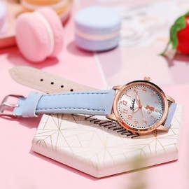 Qiowyuo Children's Wristwatch, Quartz, Analog Display, Girls, Children's Watch, Children's Day, School Entrance to School, Kindergarten, Back to School, Birthday, Celebration, 12.20-blue