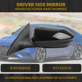 Dasbecan Left Driver Side Door Mirror Compatible with 2021-2024 Hyundai Elantra with Power Glass Blind Spot Detection(BSD) Manual Folding Black Painted Replace# 87610AB060, HY1320278 5Pins