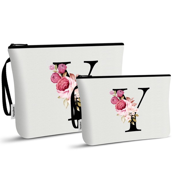 Vavabox 2 Pcs Initial Makeup Bag Set,Birthday Gifts for Women,Ideal