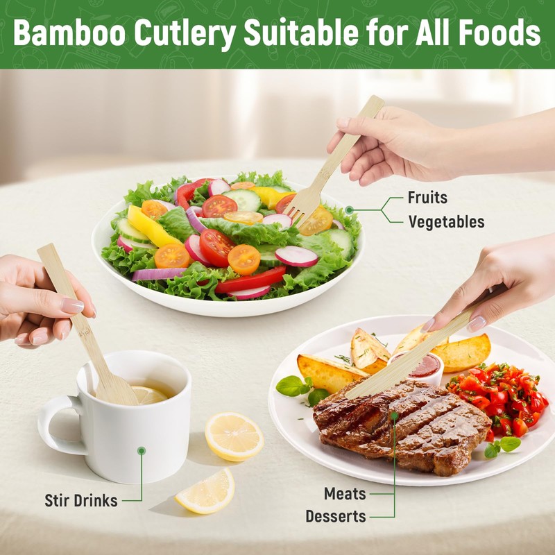 Pre Rolled Napkin and Bamboo Cutlery Set - 10Pack Bamboo