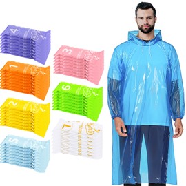 Chicingyou 49/98 Pcs Plus Size Disposable Rain Ponchos for Adults, Thickened with Drawstring Hood, Family Pack Raincoats Bulk (Multicolor,49 Pcs)