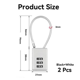 BHSTTNIXP 2 PCS Suitcase Locks,Travel Padlock with Code,Wire Rope Combination Padlock for Gym Locker(Silver, Black)