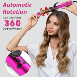 Rotating Curling Iron 1 1/4 Inch, Automatic Curling Wand Self Rotating Hair Curler with Long Barrel up to 430°F with Home Button, 30s Heat-up for Medium/Long Hair (Purple)