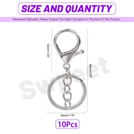 Swpeet 10Pcs Silver Lobster Claw Clasps with Key Chain and Flat Split Keychain Ring Assortment Kit, Swivel Clasps Hook Clips Swivel Snaps Hooks for Purse Strap Keychain DIY Crafts
