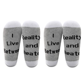 LEVLO Funny Acting Gift I Live Between Reality and Theater Socks Gift for Drama Theater Lover Cotton Socks Gifts for Her (2 pairs/set-Mid Calf-1)