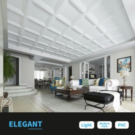 Art3d 12-Pack 24×24 Inch PVC Waterproof Drop Ceiling Tiles for Home Décor - 2x2 ft 3D Modern Ceiling Panel for Suspended Grid, White