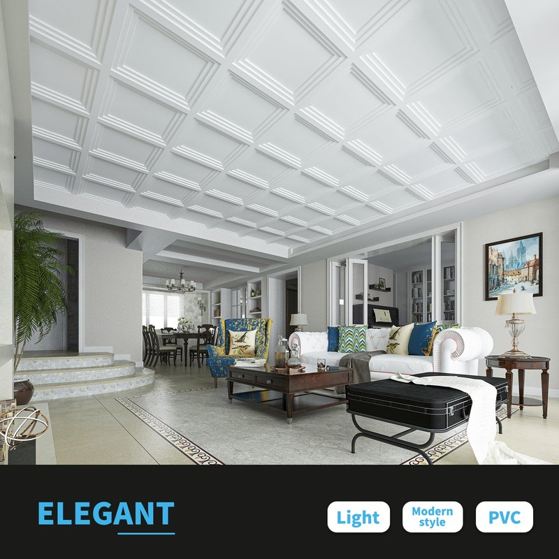 Art3d 12-Pack 24×24 Inch PVC Waterproof Drop Ceiling Tiles for