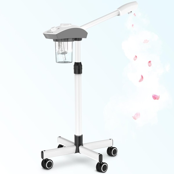 TASALON Professional Facial Steamer Machine on Wheels, Standing Esthetician Steamer with Hot Ozone Mist, Facial Be Used for Skin Rejuvenation, Steamer for Facial Used for Spa or Personal Care, White