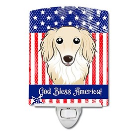 Caroline's Treasures BB2142CNL American Flag and Longhair Creme Dachshund Ceramic Night Light Compact, UL-Certified, Ideal for Bedroom, Bathroom, Nursery, Hallway, Kitchen, 6x4x3, Multicolor