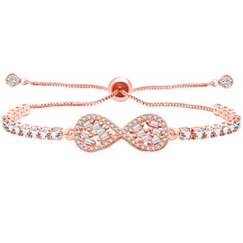 Vivaday Adjustable Infinity Love Forever Tennis Bracelet for Women - Cubic Zirconia Eternal Friendship Bolo Bracelet - Rose Gold Plated 5.1”+5.1” Extended Chain for Anniversary Birthday Wedding