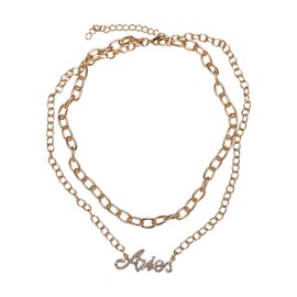 Urban Classics Unisex Necklace with Zodiac Sign Pendant, Men and Women Jewellery, Fashion Jewellery Chain, Double Row, in 12 Variations, Length 38 cm, Metal, No Gemstone