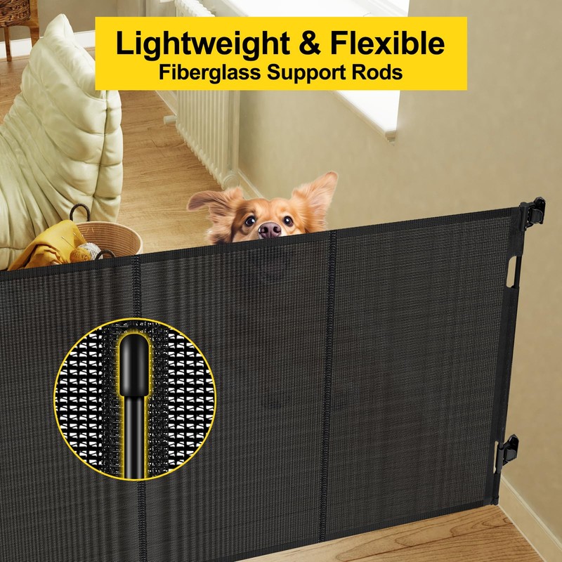 Reinforced 42” Extra Tall Retractable Baby Gates with Rods, Extends