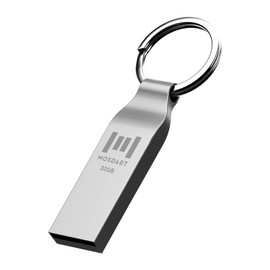 MOSDART 32GB USB 2.0 Flash Drive FAT32 Metal Thumb Drive with Keychain 32 GB Waterproof Jump Drive 32G Memory Stick for Storage and Backup,Silver