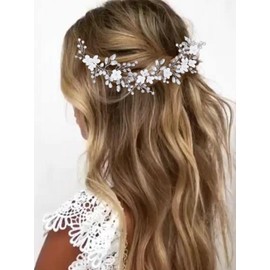 Casdre Flower Bride Wedding Headpiece Silver Crystal Bridal Headband Pearl Hair Accessories for Women and Girls
