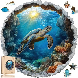 Leodozzio Wooden Puzzles for Adults & Kids, Sea Turtle Ocean Jigsaw Puzzles 200 Pieces, 5MM Thick Unique Shaped Animal Wood Puzzle, Gift for Grandkids, Family Christmas Game, Home Decor, 11.2x11.2in
