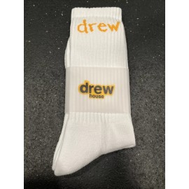 Drew House Justin Bieber Drew House Scribble Unisex White Yellows Mid One Size Socks