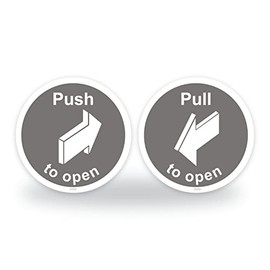 Set of Push to open, Pull to open Signs, 95mm Waterproof Indoor/Outdoor Stickers, Door Signs (Grey)