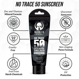 WARRIOR - WIN YOUR BATTLES- SPF 50 Tinted Sunscreen for Face - Zinc and Titanium Tinted Moisturizer with SPF - Water Resistant, Non-Toxic Tinted Sunscreen Lotion for Sensitive Skin - 3 Fl. Oz