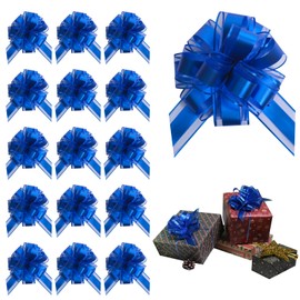 6 PCS Large Pull Bows Blue Organza Bows for Gift Wrapping 6 inches Christmas Party Birthday Gift Wedding Ribbon Bows for Wrapping Gift Basket or Flower Decorations Valentine's Day Gift Decorations