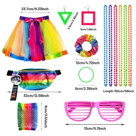 Peirich 29 Pieces 80s Costume Accessories for Women, Disco Party Clothing from the 1980s, Leg Warmers, Tutu Skirts, Neon Banana Bags for Women, 80s Dress Up