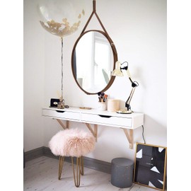 HofferRuffer Round Wall Mirror Strap Mirror Decorative Hanging Mirror with Adjustable Hanging Strap Silver Hardware Hooker, Diameter 20 inches, Brown Faux Leather