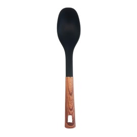JS Gourmet Soft Touch Nylon Spoon with Wood Grain Handle and Hanging Hole, Heat Resistance, Non Stick Flexible Cooking Spoon, for Stirring, Lifting and Transferring food