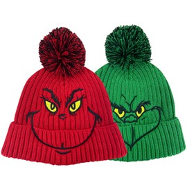 MuMuZi Grinchmas Christmas Party Decoration Hat, Christmas Decorations Green Red Grinchmas Big Face Hats for Girls and Boys (Green&red)