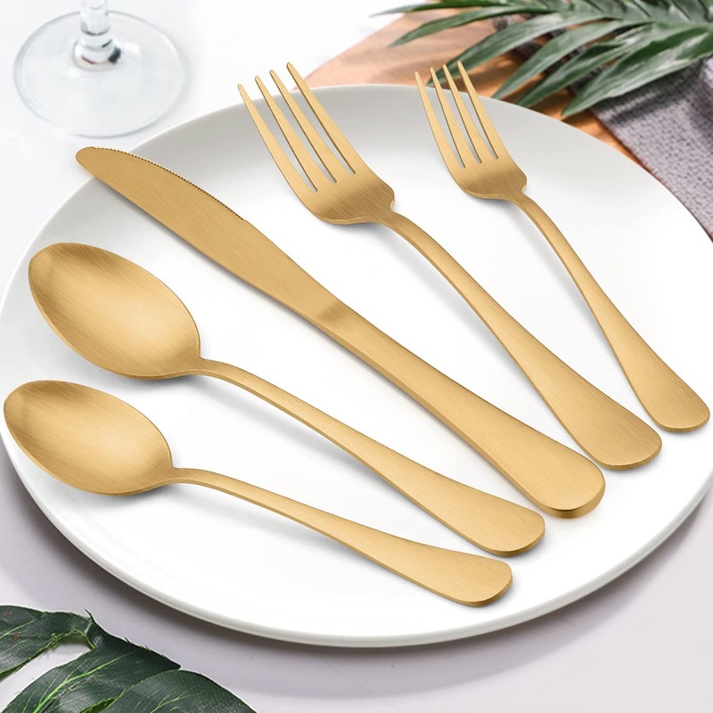 LIANYU 30 Piece Gold Silverware Set, Stainless Steel Gold Flatware