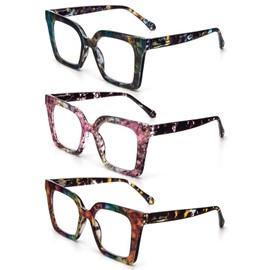 KoKoBin 3 Pack Stylish Square Frame Oprah Style Reading Glasses for Women, Blue Light Blocking Comfortable Readers +1.25