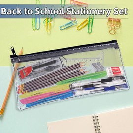 Belegao 20pcs Stationary Set, Maths Set Back to School Supplies Rulers, Pencils, Pens, Highlighters, Eraser, Metal Sharpener, Compass, Pencil Case for Primary Secondary Classroom, Home, Office